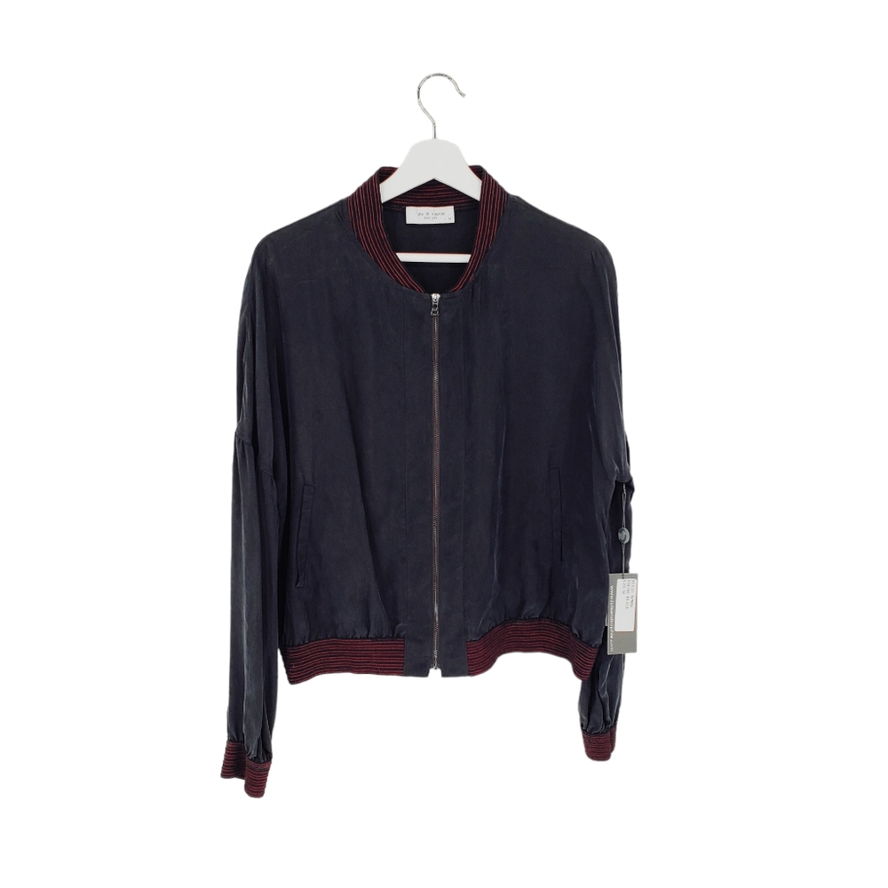 Lola and Sophie New York Bomber style zip front jacket. Black Size Medium NWT